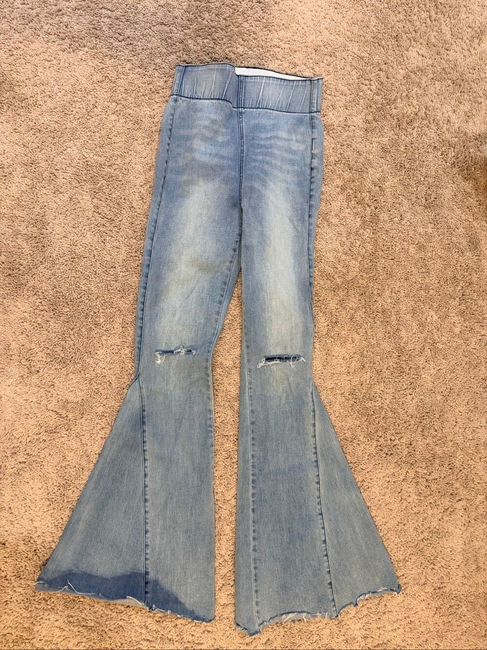 Show Me Your Mumu Blue Bell Bottom Flare Jeans Distressed Raw Hem Size Small S